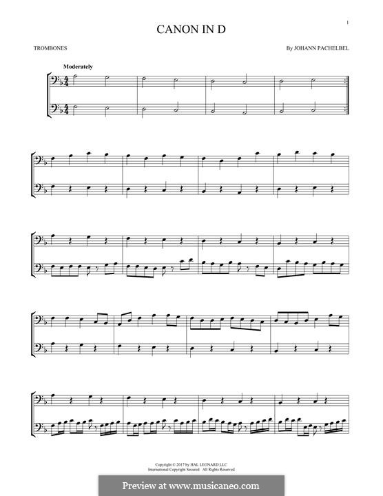 Canon in D Major (Printable): For two trombones by Johann Pachelbel