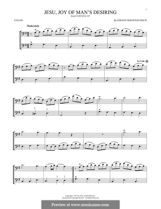 Jesu, Joy of Man's Desiring (Printable Scores): For two violins by Johann Sebastian Bach