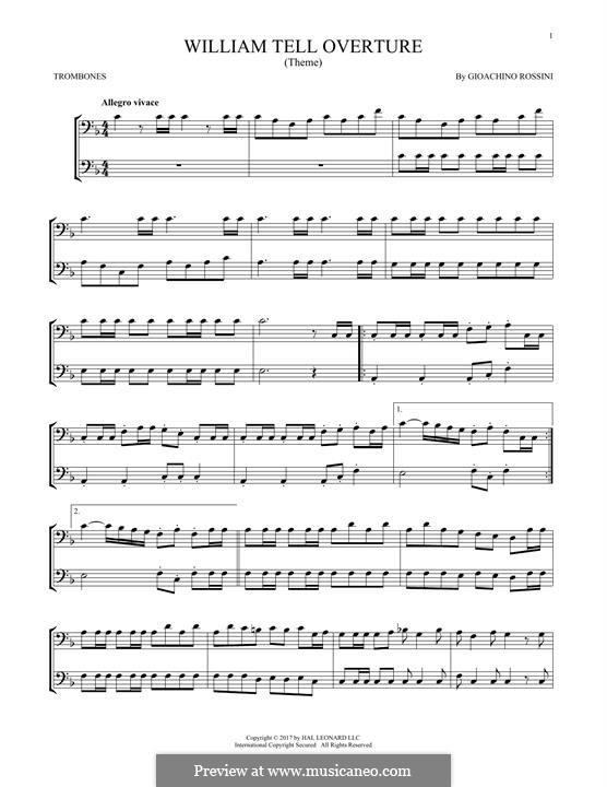 Overture (Printable Scores): For two trombones by Gioacchino Rossini