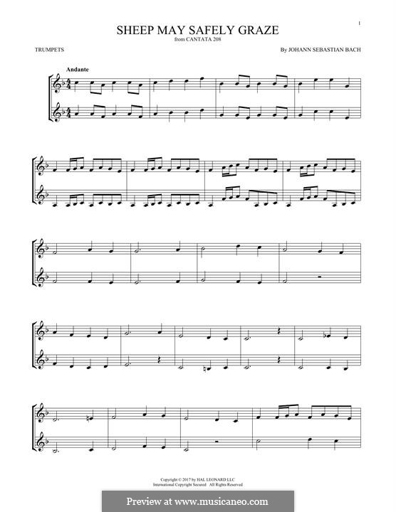 Sheep May Safely Graze (Printable Scores): For two trumpets by Johann Sebastian Bach