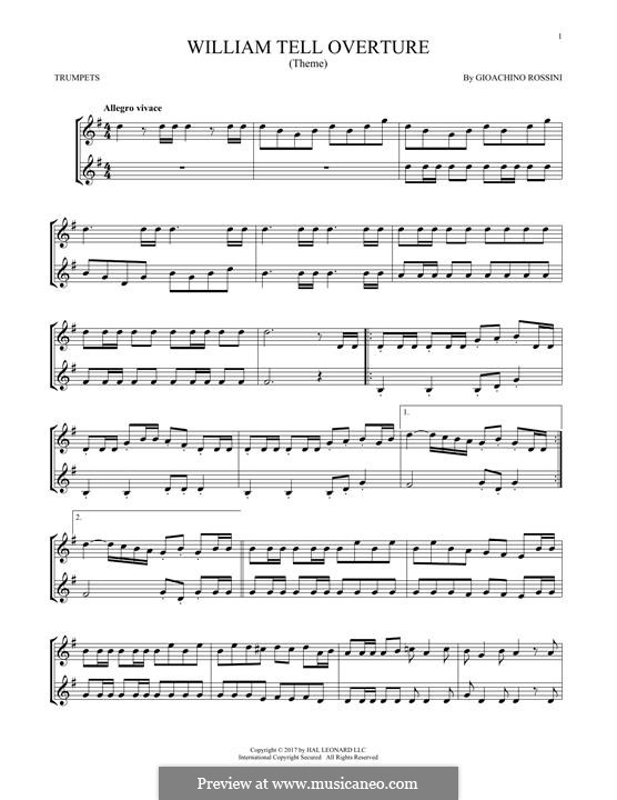 Overture (Printable Scores): For two trumpets by Gioacchino Rossini