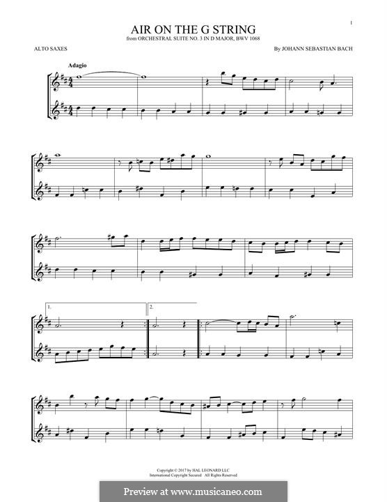 Aria (Printable Scores): Version for two alto saxophones by Johann Sebastian Bach