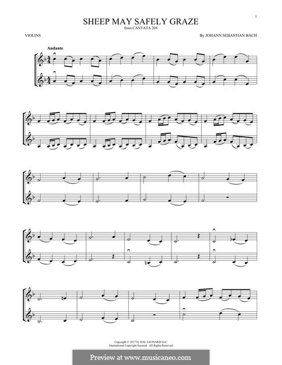 Sheep May Safely Graze (Printable Scores): For two violins by Johann Sebastian Bach