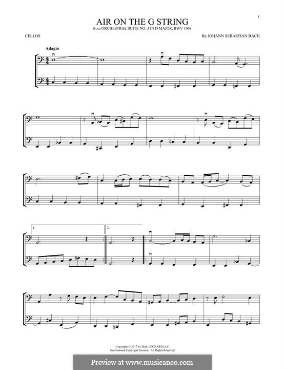 Aria (Printable Scores): Version for two violins by Johann Sebastian Bach