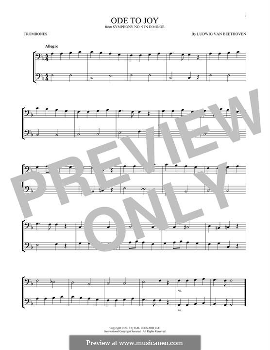 Ode to Joy (Printable scores): Version for two trombones by Ludwig van Beethoven