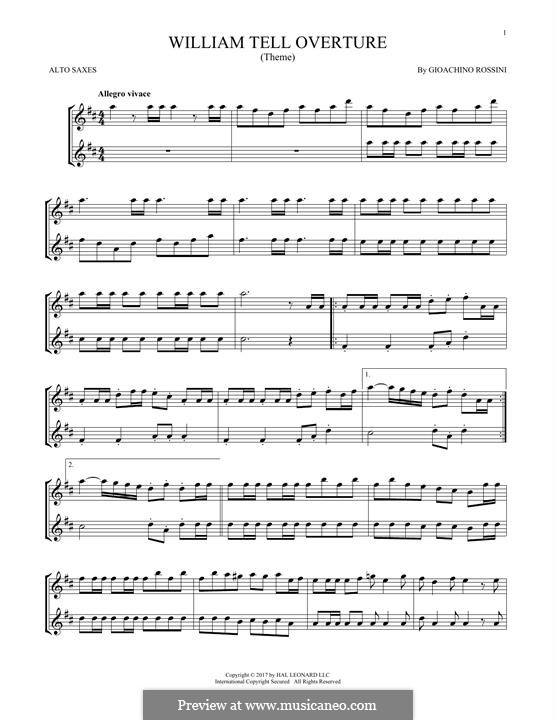 Overture (Printable Scores): For two alto saxophones by Gioacchino Rossini