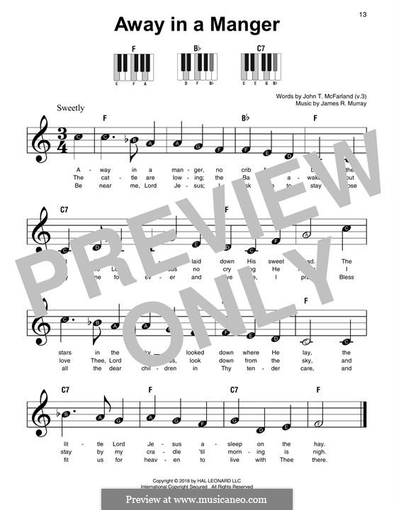 Away in a Manger (Printable Scores): For piano by James R. Murray