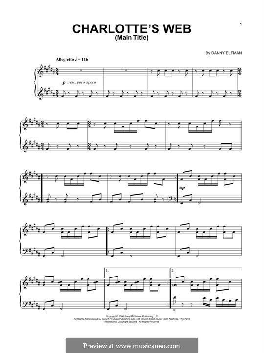 Charlotte's Web Main Title: For piano by Danny Elfman