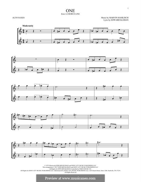 One (from A Chorus Line) by M. Hamlisch sheet music on MusicaNeo