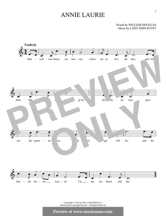 Annie Laurie: Melody line by William Douglas