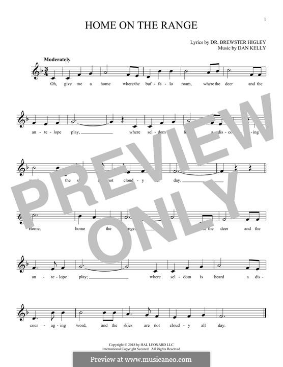 Home on the Range: Melody line by Daniel E. Kelley