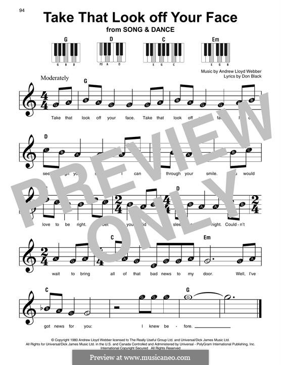 Take That Look Off Your Face: For easy piano with lyrics by Andrew Lloyd Webber