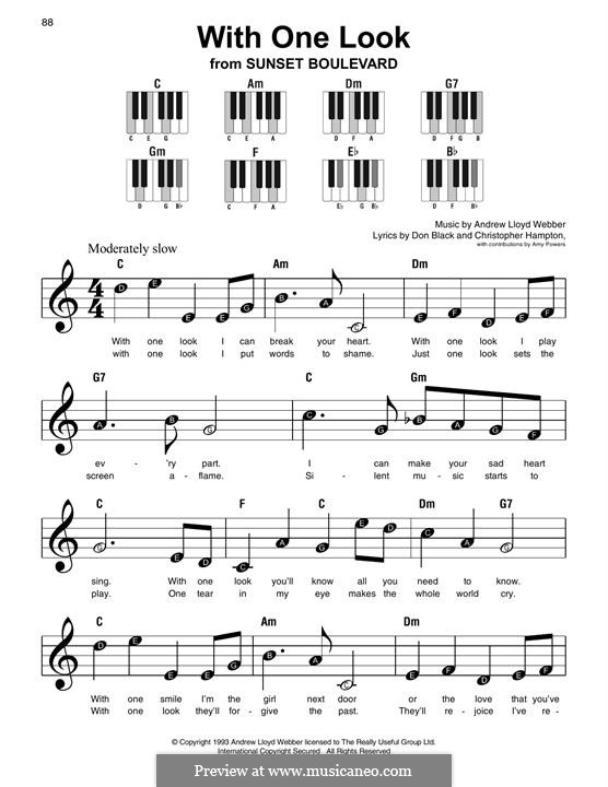 With One Look: For easy piano with lyrics by Andrew Lloyd Webber