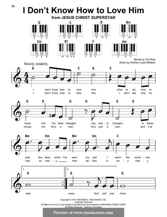 I Don't Know How to Love Him: For easy piano with lyrics by Andrew Lloyd Webber