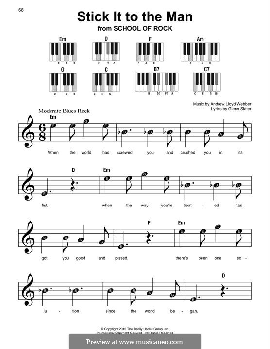 Stick It to the Man (from School of Rock: The Musical): For easy piano with lyrics by Andrew Lloyd Webber