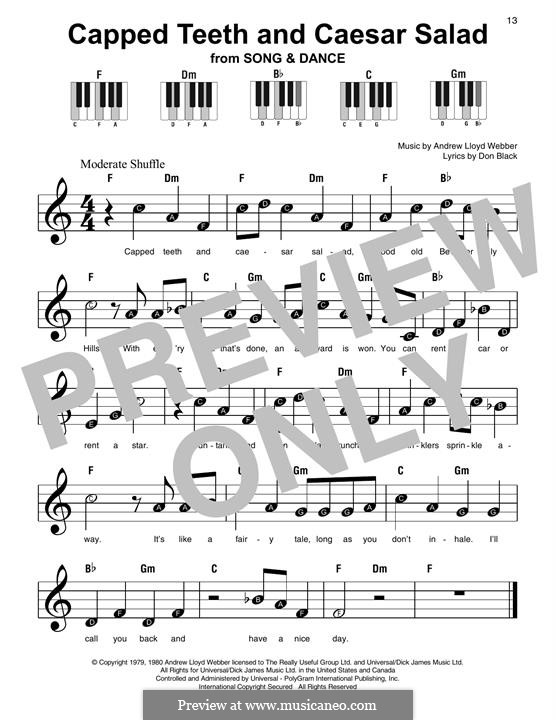 Capped Teeth and Caesar Salad: For easy piano with lyrics by Andrew Lloyd Webber