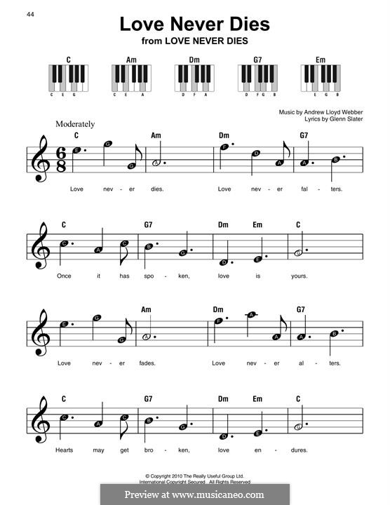 Love Never Dies: For easy piano with lyrics by Andrew Lloyd Webber