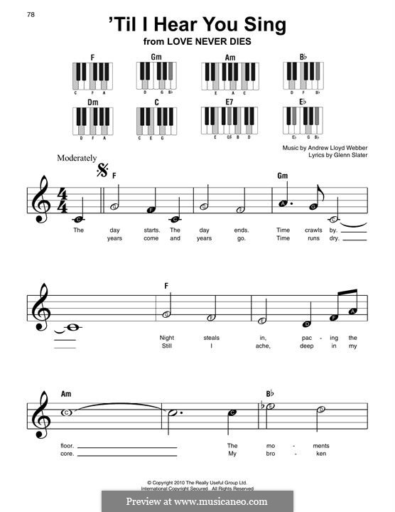 'Til I Hear You Sing (from Love Never Dies): For easy piano with lyrics by Andrew Lloyd Webber