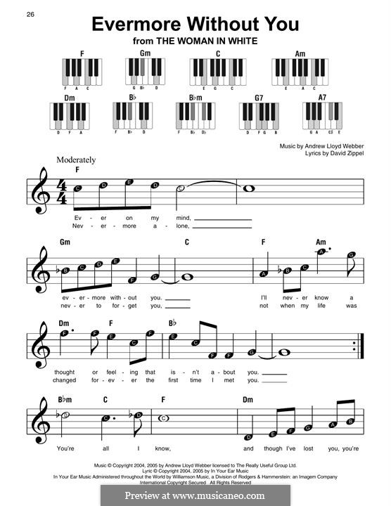 Evermore without You: For easy piano with lyrics by Andrew Lloyd Webber