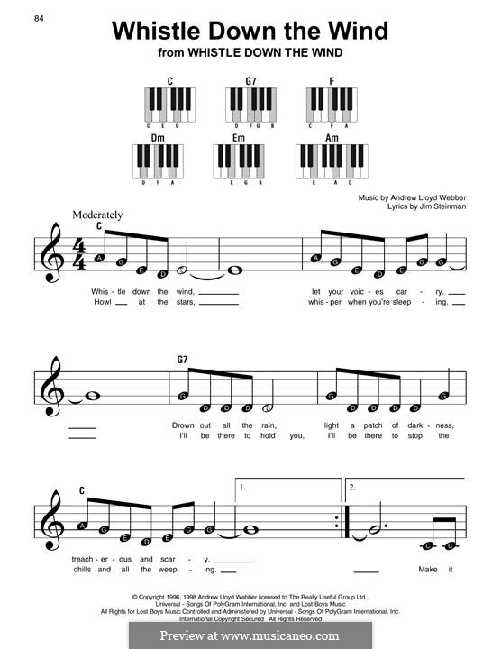 Whistle Down the Wind (from Whistle Down the Wind): For easy piano with lyrics by Andrew Lloyd Webber