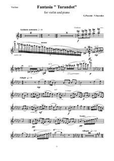 Turandot: Fantasia, for violin and piano – violin part by Giacomo Puccini