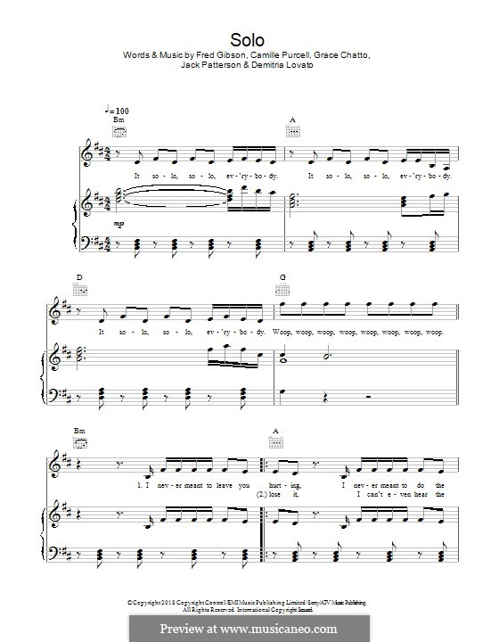 Solo (Clean Bandit): For voice and piano (or guitar) by Demi Lovato, Camille Purcell, Grace Chatto, Jack Patterson, Fred Gibson
