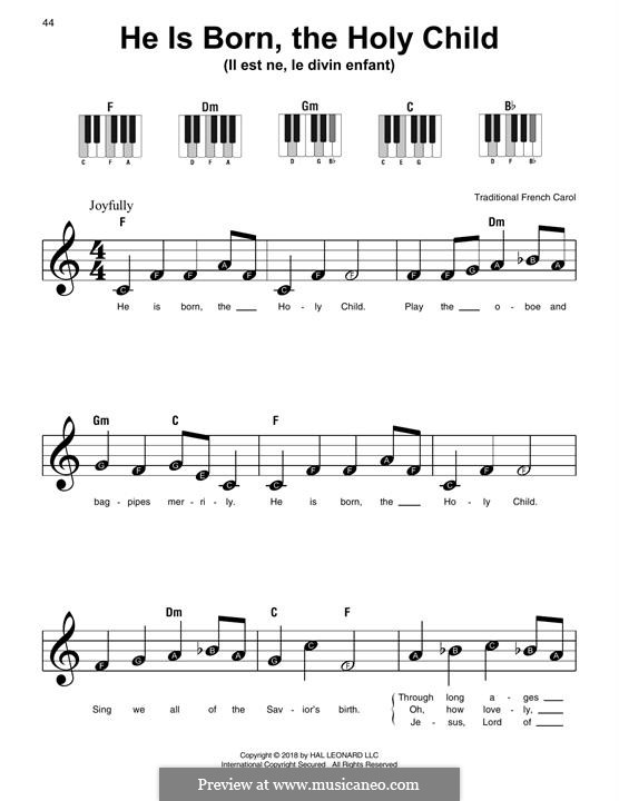 He is Born, the Holy Child (Il est ne, le divin enfant): For easy piano by folklore