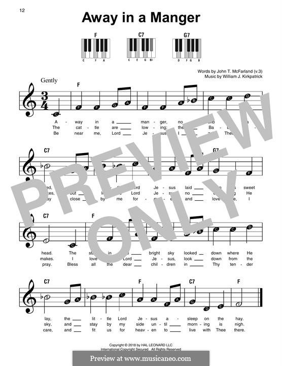 Away in a Manger: For easy piano by William (James) Kirkpatrick
