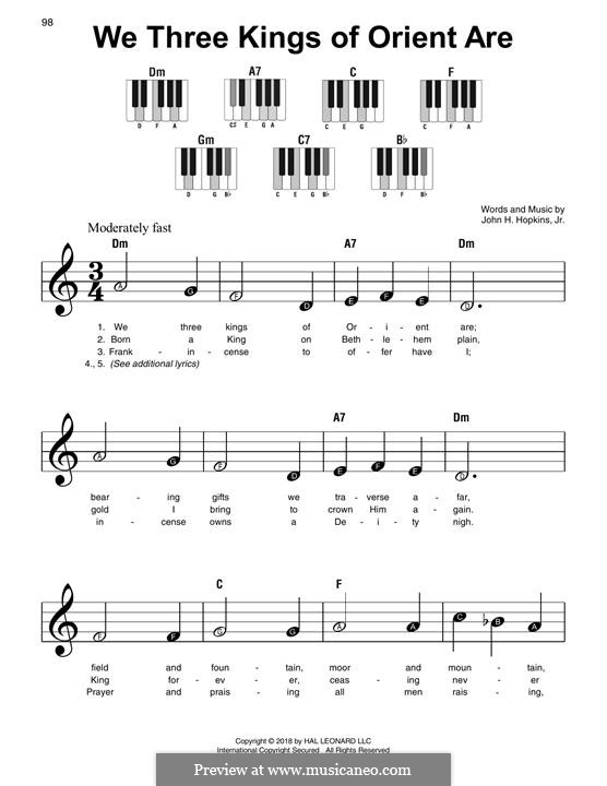 Piano version: Easy notes by John H. Hopkins Jr.