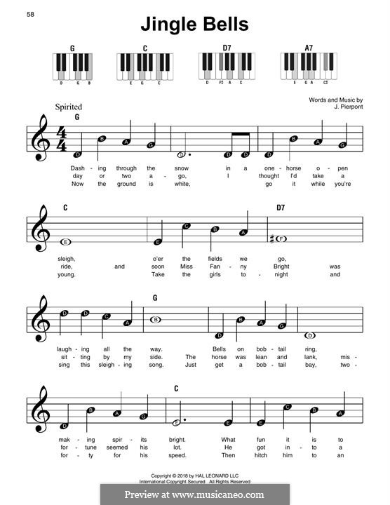 Piano version (printable scores): Big notes by James Lord Pierpont