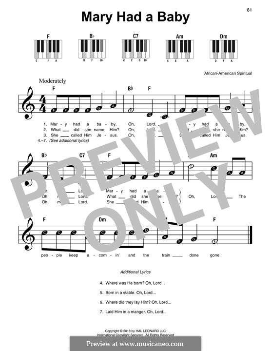 Mary Had a Baby: For easy piano by folklore