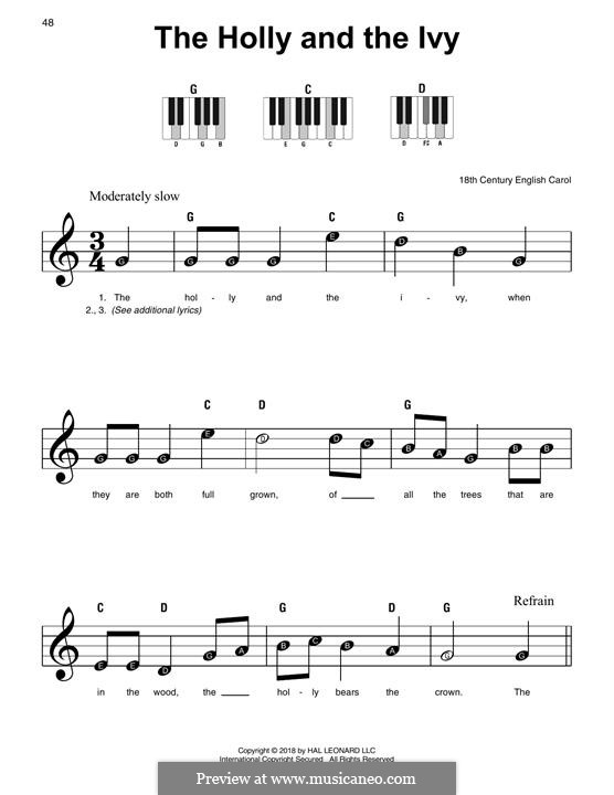 The Holly and the Ivy, for Piano by folklore - sheet music on MusicaNeo