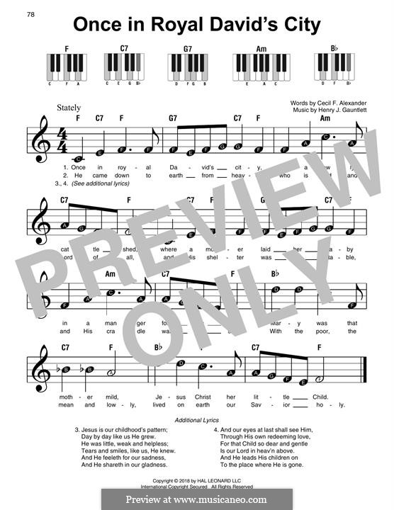 Once in Royal David's City (Printable scores): For easy piano by Henry John Gauntlett