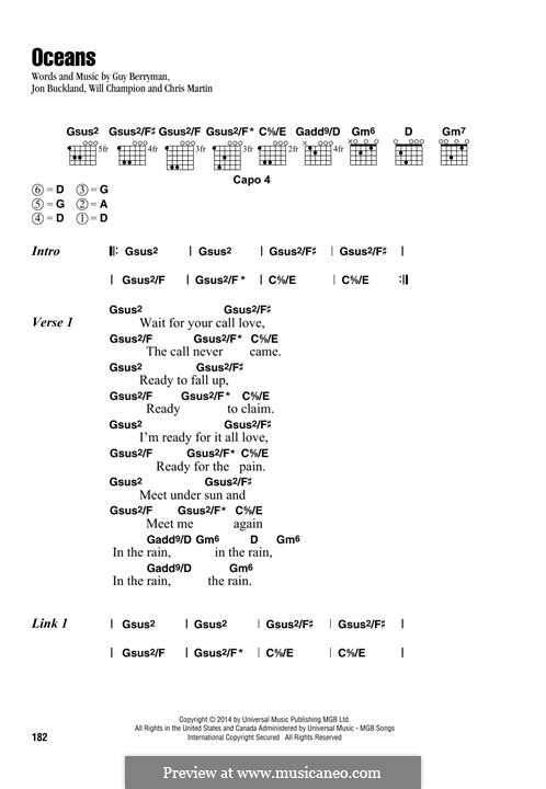 Oceans (Coldplay): Lyrics and chords by Chris Martin, Guy Berryman, Jonny Buckland, Will Champion