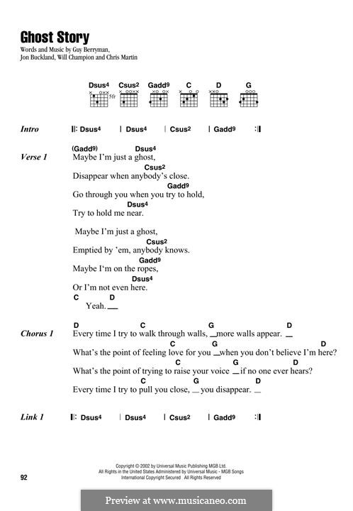 Ghost Story (Coldplay): Lyrics and chords by Chris Martin, Guy Berryman, Jonny Buckland, Will Champion