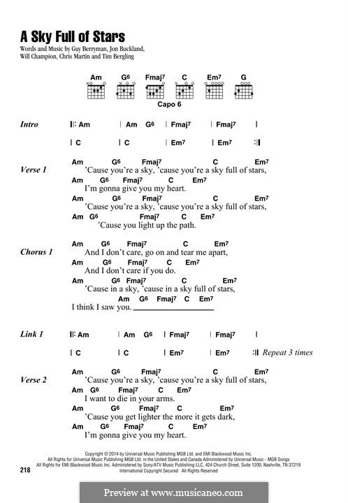 A Sky Full of Stars (Coldplay): Lyrics and chords by Chris Martin, Guy Berryman, Jonny Buckland, Avicii, Will Champion