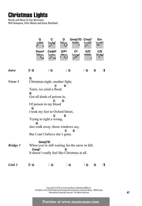 Christmas Lights (Coldplay): Lyrics and chords by Chris Martin, Guy Berryman, Jonny Buckland, Will Champion