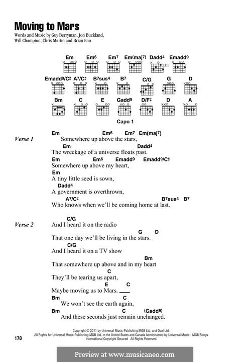 Moving to Mars (Coldplay): Lyrics and chords by Brian Eno, Chris Martin, Guy Berryman, Jonny Buckland, Will Champion