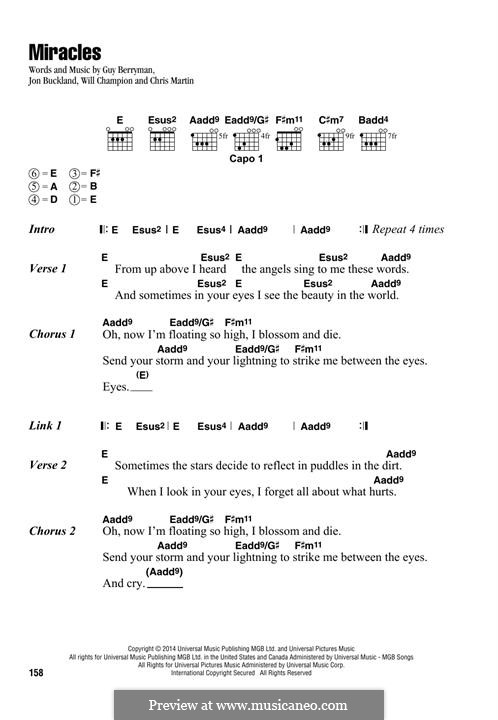 Miracles (Coldplay): Lyrics and chords by Chris Martin, Guy Berryman, Jonny Buckland, Will Champion