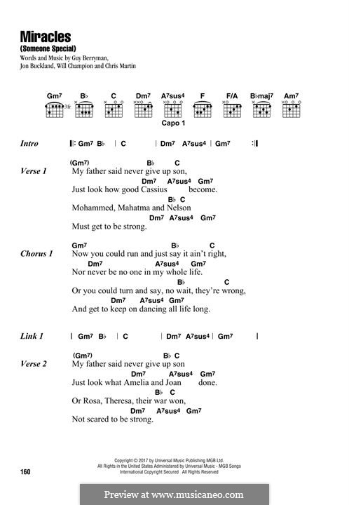 Miracles (Someone Special): Lyrics and chords by Chris Martin, Guy Berryman, Jonny Buckland, Will Champion