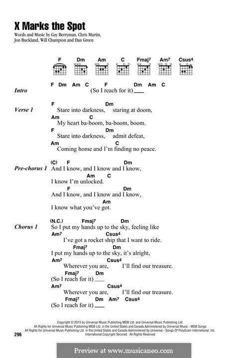 X Marks the Spot (Coldplay): Lyrics and chords by Chris Martin, Guy Berryman, Jonny Buckland, Will Champion, Dan Green