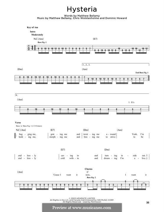 Hysteria (Muse): Melody line by Chris Wolstenholme, Dominic Howard, Matthew Bellamy