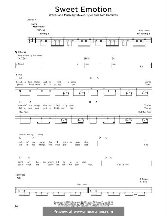 Sweet Emotion (Aerosmith): Melody line by Steven Tyler, Tom Hamilton