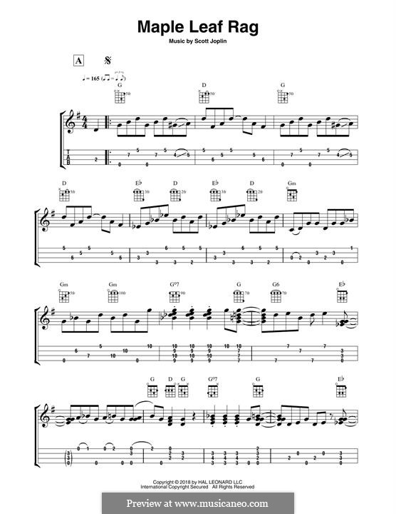 Maple Leaf Rag (Printable Scores): For ukulele by Scott Joplin