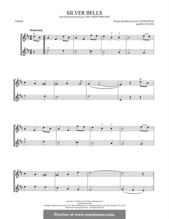 Instrumental version: For two violins by Jay Livingston, Raymond Evans