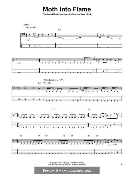 Moth Into Flame (Metallica): For bass guitar with tab by James Hetfield, Lars Ulrich