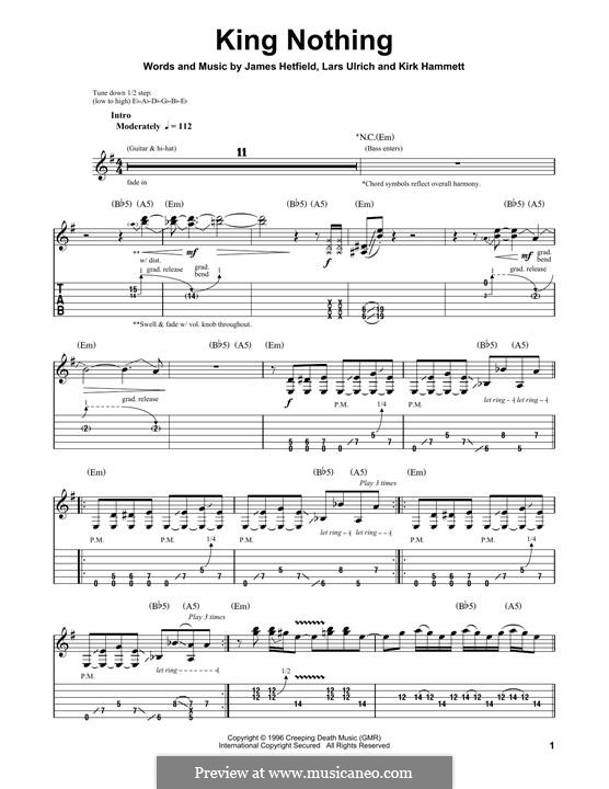 King Nothing (Metallica): For guitar with tab by James Hetfield, Kirk Hammett, Lars Ulrich