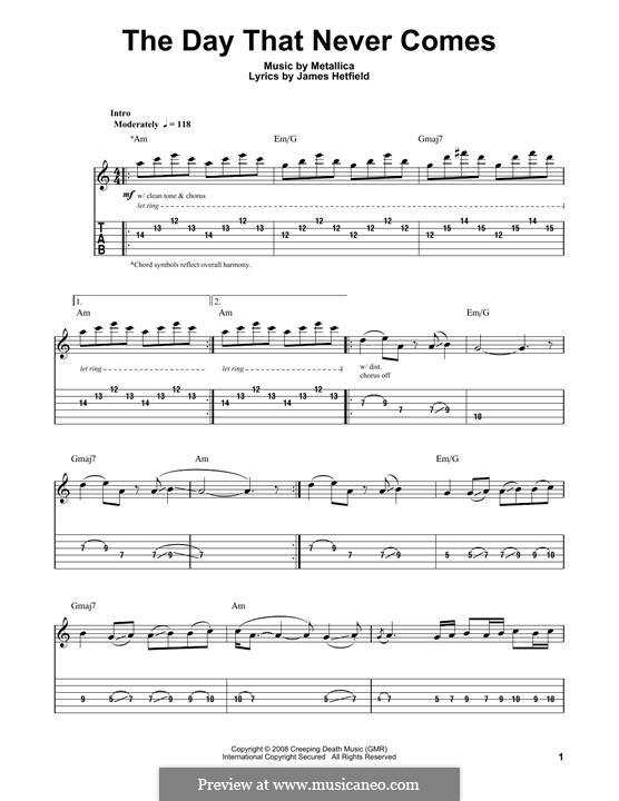 The Day That Never Comes (Metallica): For guitar with tab by James Hetfield