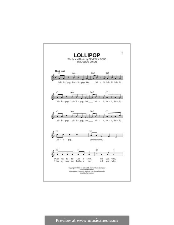 Lollipop (The Chordettes): Melody line by Beverly Ross, Julius Dixon