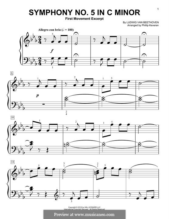 Movement I (Excerpt): For easy piano by Ludwig van Beethoven